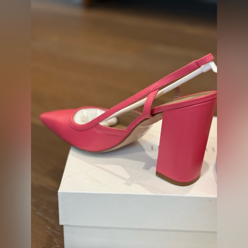 LK Bennett Etta Leather Pink Slingback Pointed Block Heel Pumps 4” Heel 40 - Picture 5 of 13